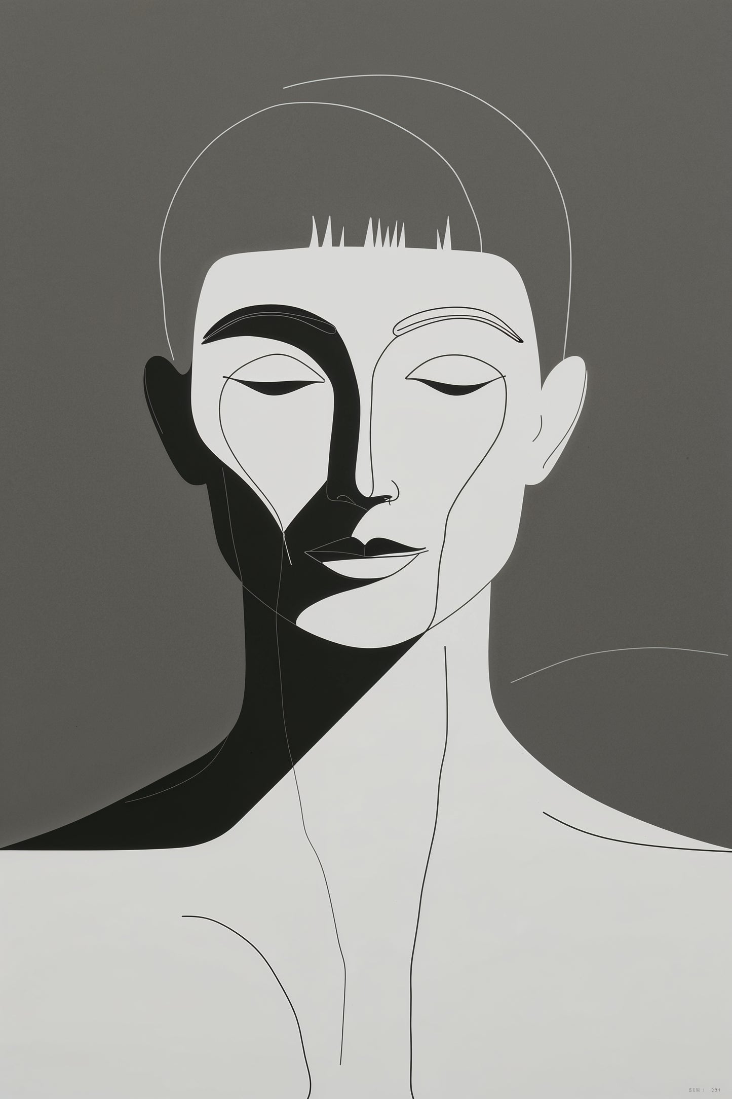 Art Abstrait 3 Visages Minimalistes