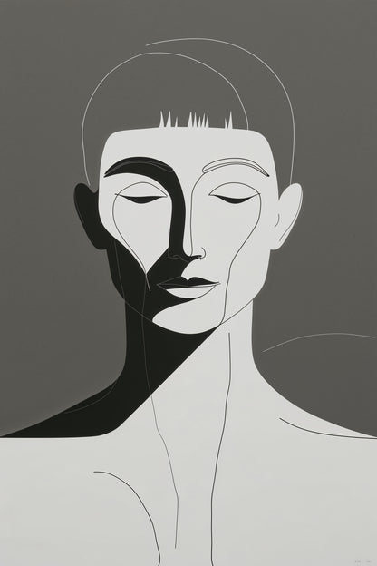 Art Abstrait 3 Visages Minimalistes