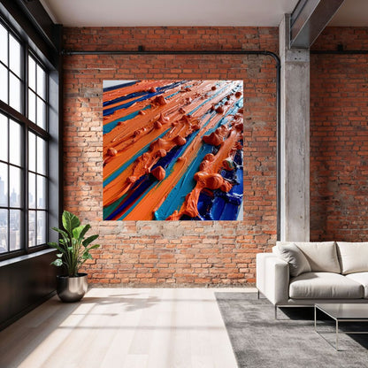 Magnifique peinture au couteau sur mur de brique orange